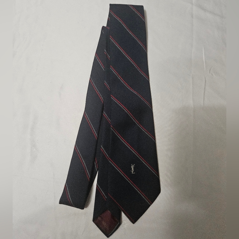 Vintage Yves Saint Laurent Tie Navy Blue Red Diagonal Stripe 54inch!